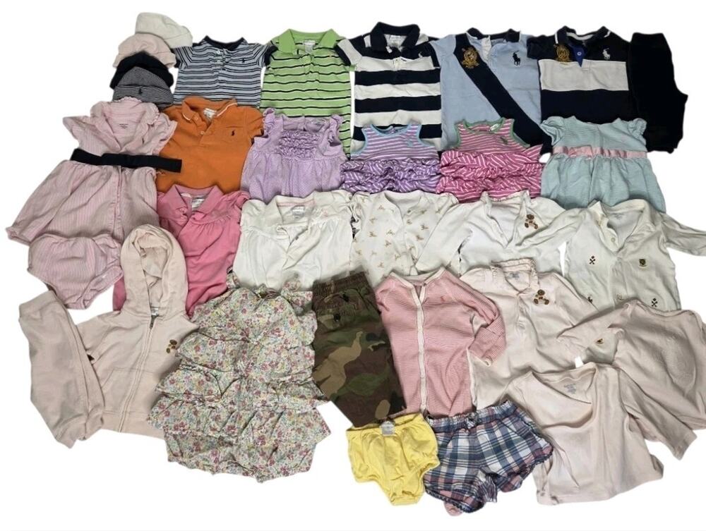 Ralph Lauren Baby Clothing Bundle 32 Pc Polo Bear Sleepers Dresses Hats Lot